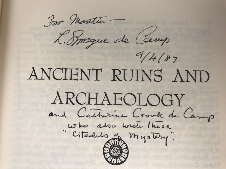 Signed First Edition 1964 Hardcover Book Ancient Ruins And Archaeology By L. Sprague De Camp And Catherine C. De Camp (Signed By Both Authors) [Photo 7]