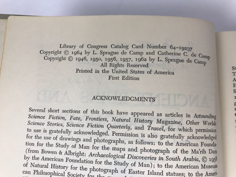 Signed First Edition 1964 Hardcover Book Ancient Ruins And Archaeology By L. Sprague De Camp And Catherine C. De Camp (Signed By Both Authors) [Photo 10]