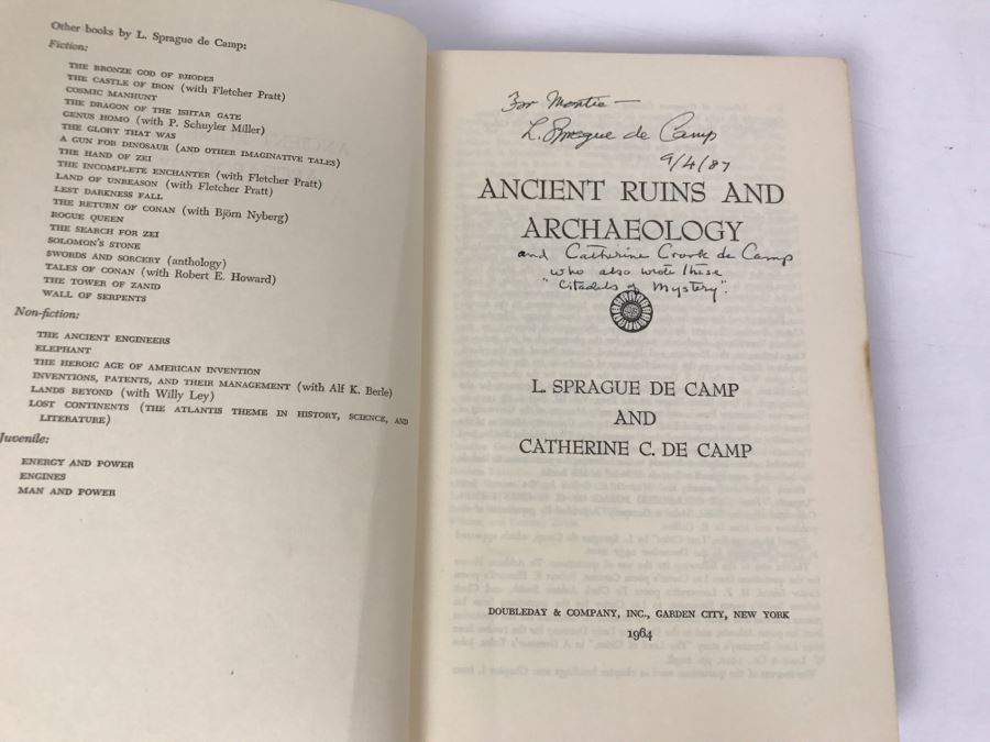 Signed First Edition 1964 Hardcover Book Ancient Ruins And Archaeology By L. Sprague De Camp And Catherine C. De Camp (Signed By Both Authors) [Photo 5]