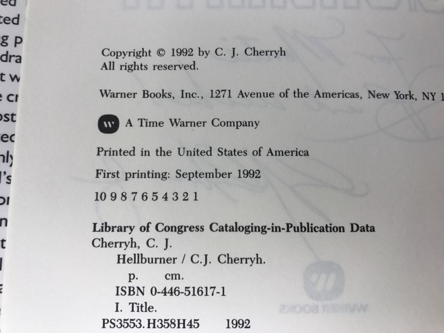 Signed First Printing 1992 Hardcover Book Hellburner By C.J. Cherryh [Photo 10]