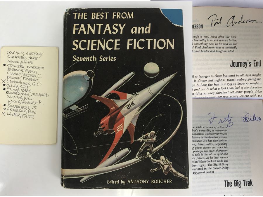 Signed 1958 Hardcover Book The Best From Fantasy And Science Fiction Seventh Series Signed By G.C. Edmondson, Poul Anderson And Fritz Leiber [Photo 1]