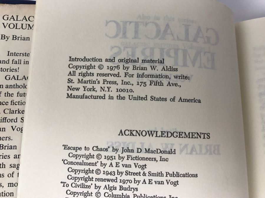 Signed 1976 Hardcover Book Galactic Empires Volume II Signed By A.E. Van Vogt [Photo 7]