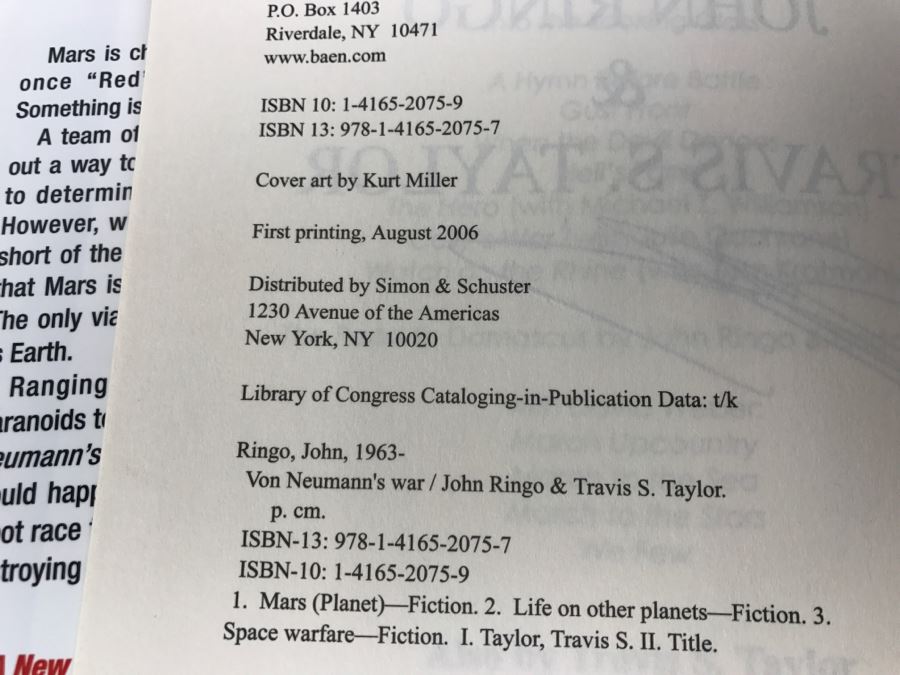 Signed First Printing 2006 Hardcover Book Von Neumann's War By John Ringo And Travis S. Taylor (Signed By John Ringo) [Photo 8]