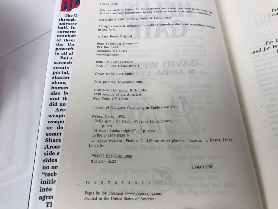 Signed First Printing Hardcover Book Hell's Gate By David Weber And Linda Evans (Signed By David Weber) [Photo 7]