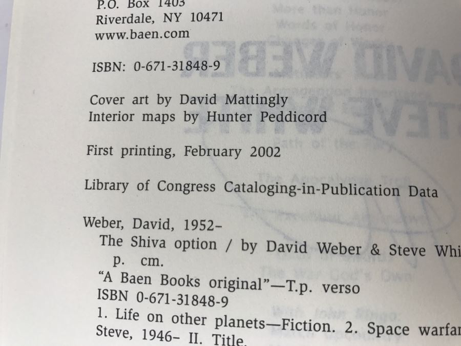 Signed First Printing 2002 Hardcover Book The Shiva Option By David Weber And Steve White (Signed By David Weber) [Photo 9]