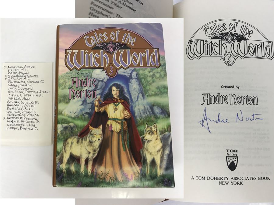Signed First Edition 1990 Hardcover Book Tales Of The Witch World 3 Created By Andre Norton - Signed By Andre Norton, Juanita Coulson, A.C. Crispin And Elisabeth Waters [Photo 1]