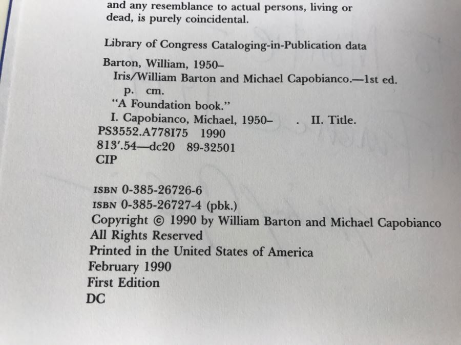 Signed First Edition 1990 Hardcover Book IRIS By William Barton And Michael Capobianco (Signed By Michael Capobianco) [Photo 8]