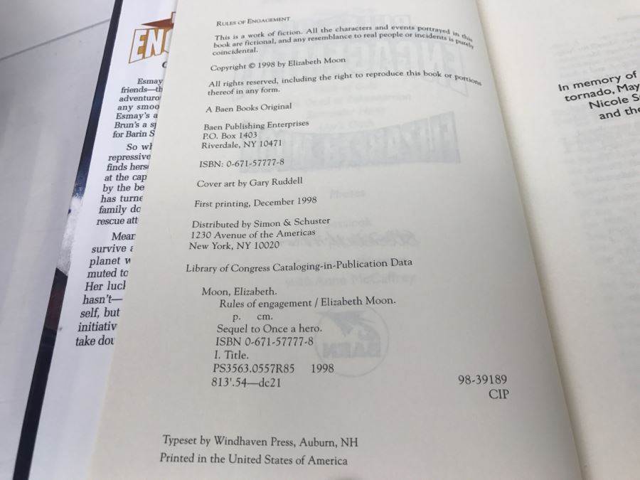 Signed First Printing 1998 Hardcover Book Rules Of Engagement By Elizabeth Moon [Photo 8]
