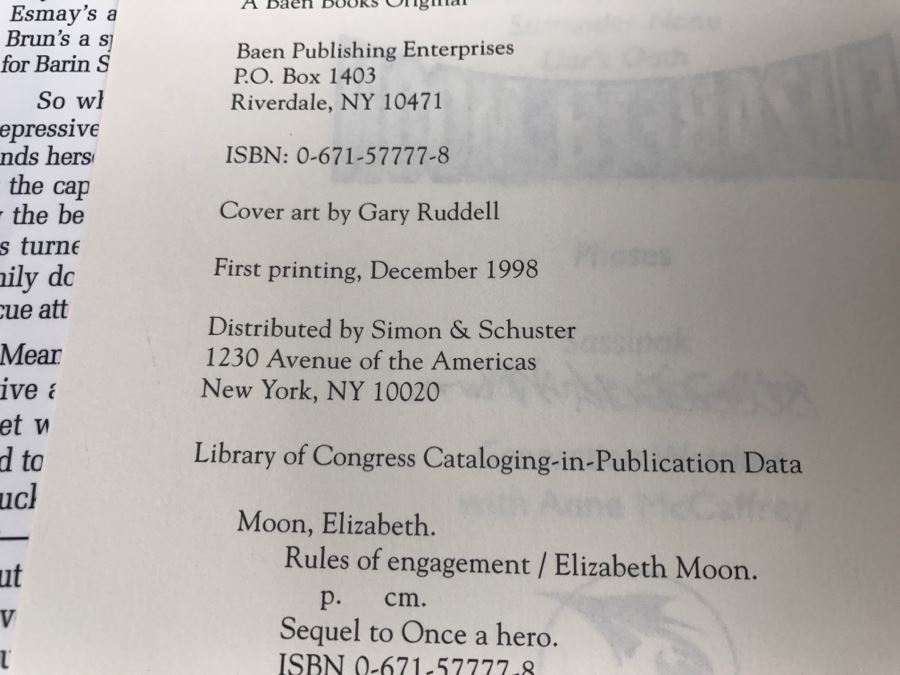 Signed First Printing 1998 Hardcover Book Rules Of Engagement By Elizabeth Moon [Photo 9]