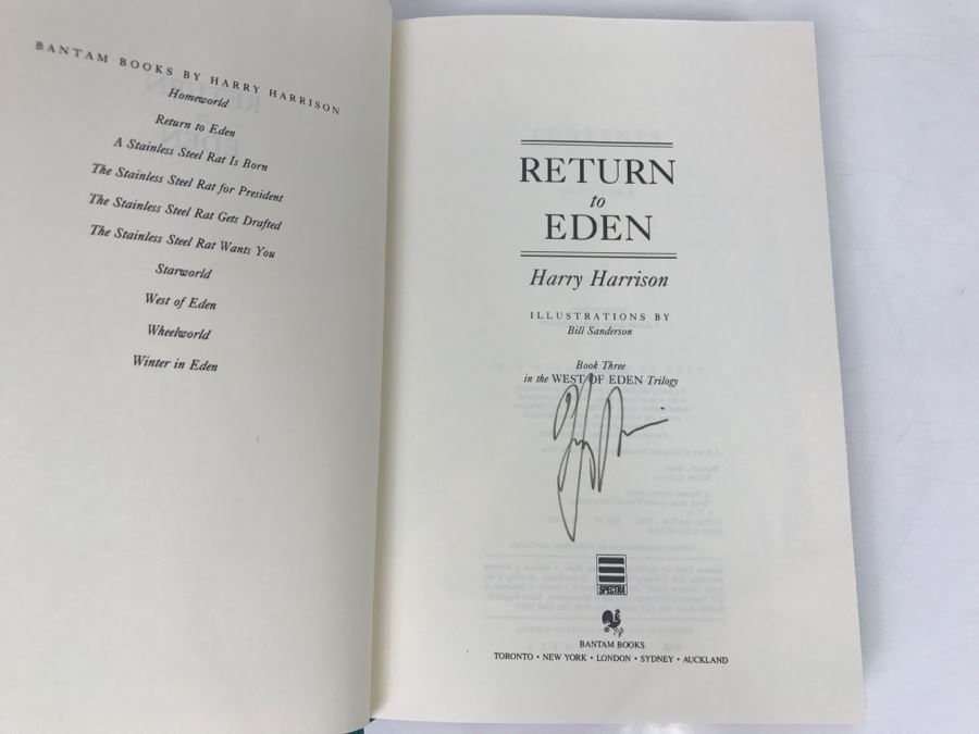 Signed 1988 Hardcover Book Return To Eden By Harry Harrison [Photo 5]