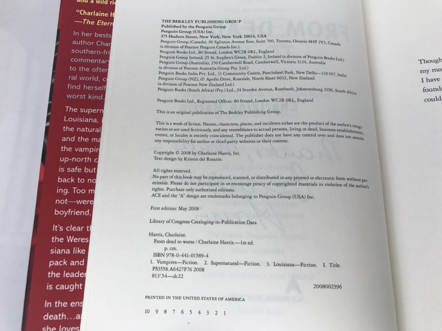 Signed First Edition 2008 Hardcover Book From Dead To Worse By Charlaine Harris [Photo 8]