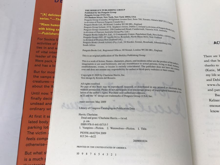 Signed First Edition 2009 Hardcover Book By Charlaine Harris [Photo 9]