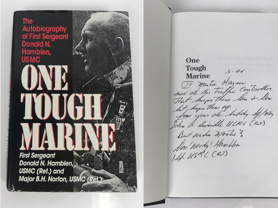 Signed 1993 Hardcover Book One Tough Marine The Autobiography Of First Sergeant Donald N. Hamblen, USMC