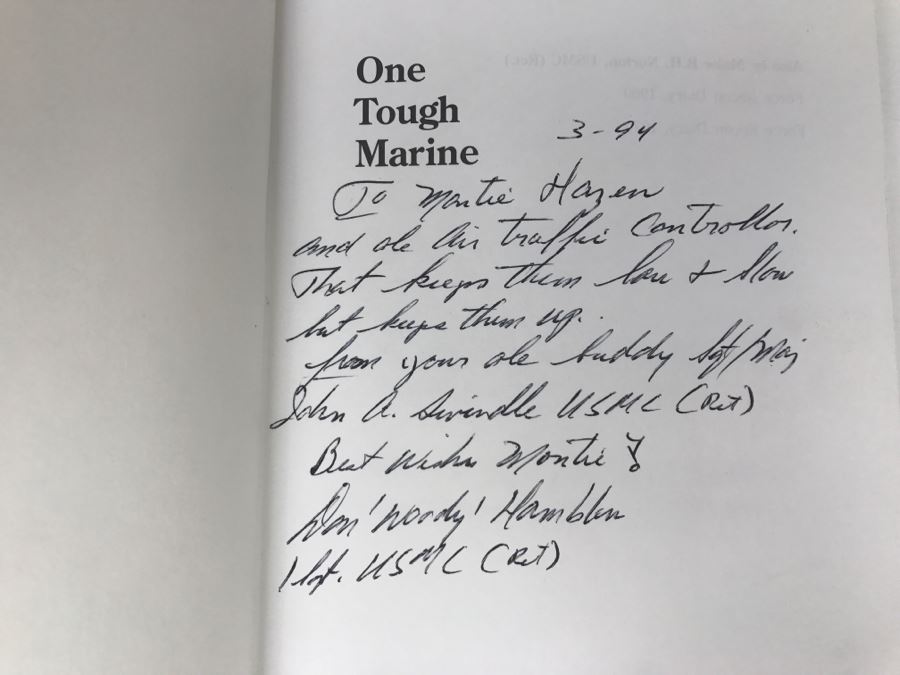 Signed 1993 Hardcover Book One Tough Marine The Autobiography Of First Sergeant Donald N. Hamblen, USMC [Photo 6]