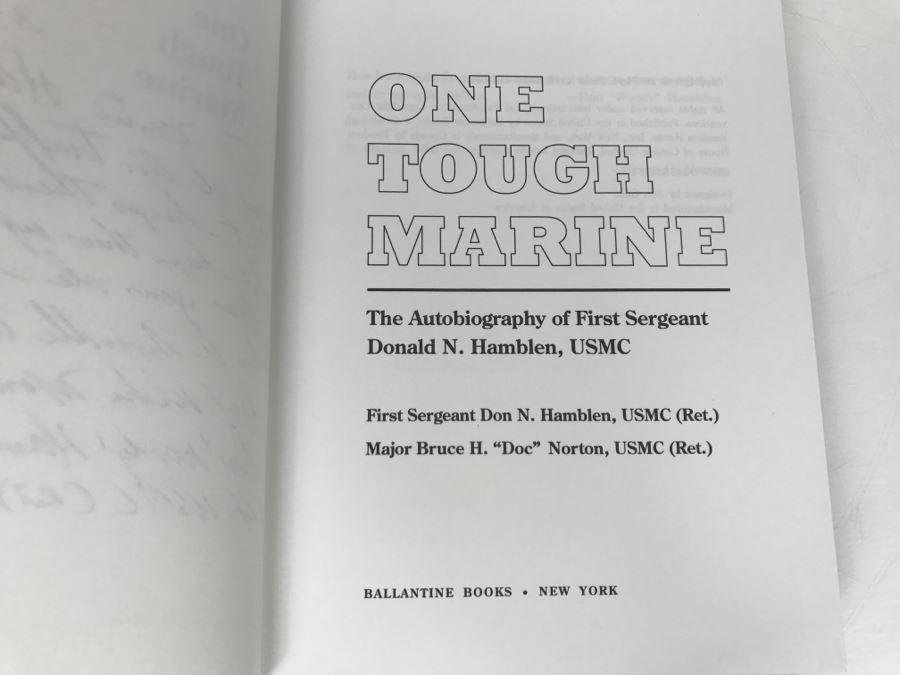 Signed 1993 Hardcover Book One Tough Marine The Autobiography Of First Sergeant Donald N. Hamblen, USMC [Photo 8]