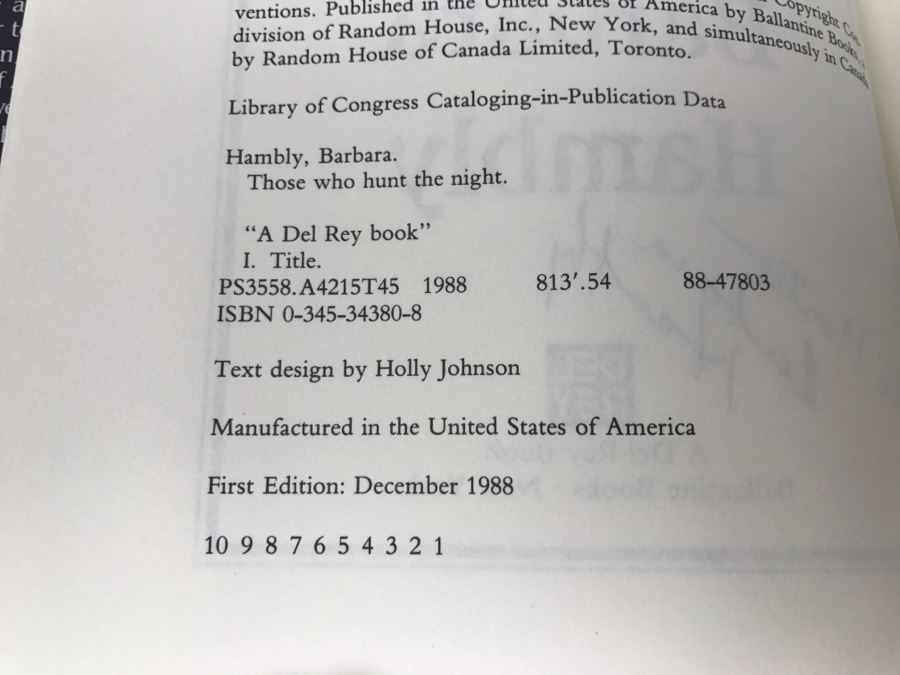Signed First Edition 1988 Hardcover Book Those Who Hunt The Night By Barbara Hambly [Photo 9]