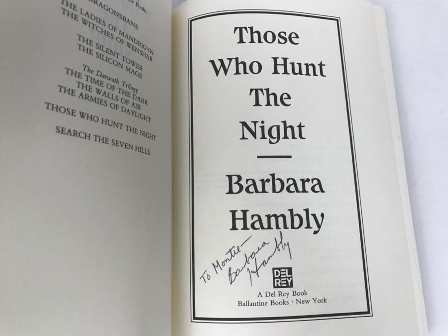 Signed First Edition 1988 Hardcover Book Those Who Hunt The Night By Barbara Hambly [Photo 5]