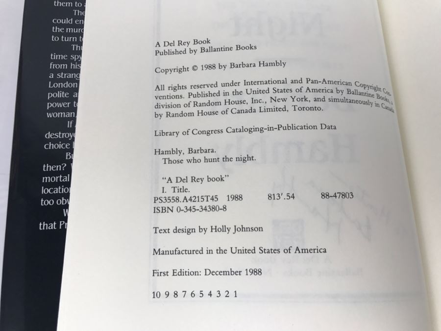 Signed First Edition 1988 Hardcover Book Those Who Hunt The Night By Barbara Hambly [Photo 8]