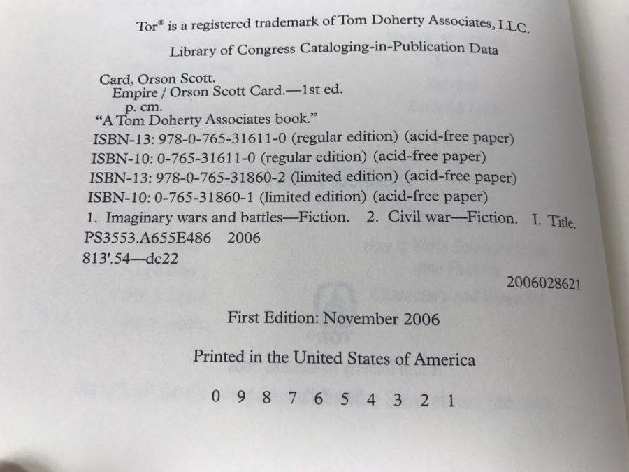 Signed First Edition 2006 Hardcover Book Empire By Orson Scott Card [Photo 10]