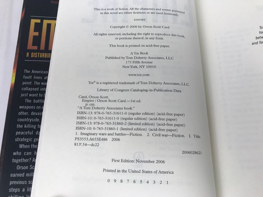 Signed First Edition 2006 Hardcover Book Empire By Orson Scott Card [Photo 9]