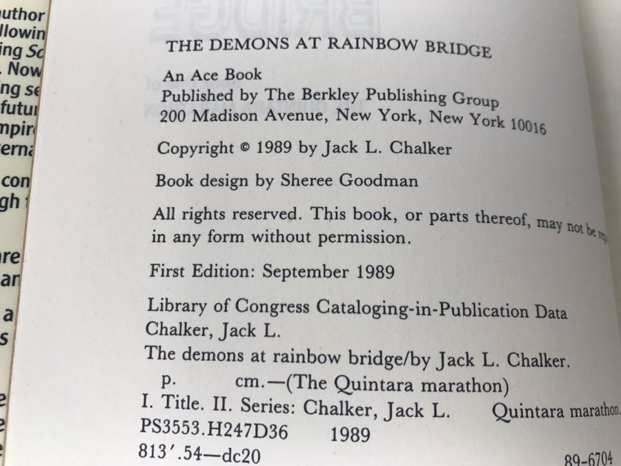 Signed First Edition 1989 Hardcover Book The Demons At Rainbow Bridge By Jack L. Chalker [Photo 10]