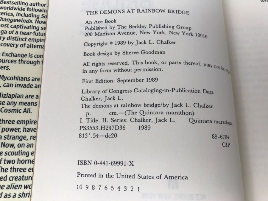 Signed First Edition 1989 Hardcover Book The Demons At Rainbow Bridge By Jack L. Chalker [Photo 9]