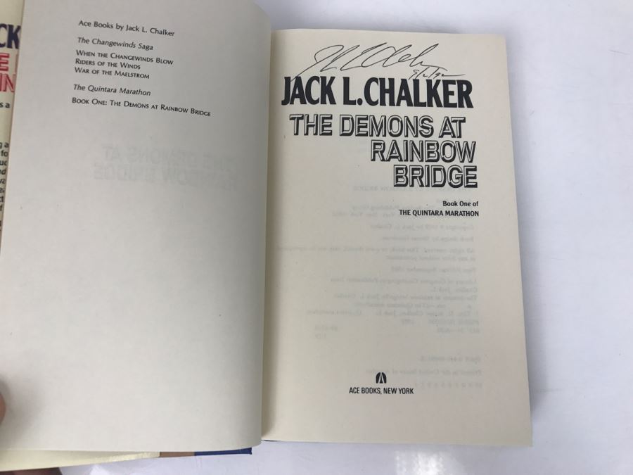 Signed First Edition 1989 Hardcover Book The Demons At Rainbow Bridge By Jack L. Chalker [Photo 5]