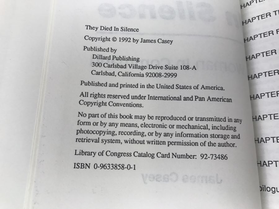 Signed Paperback Book They Died In Silence By J. Casey [Photo 8]