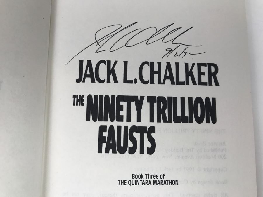 Signed First Edition 1991 Hardcover Book The Ninety Trillion Fausts By Jack L. Chalker [Photo 6]