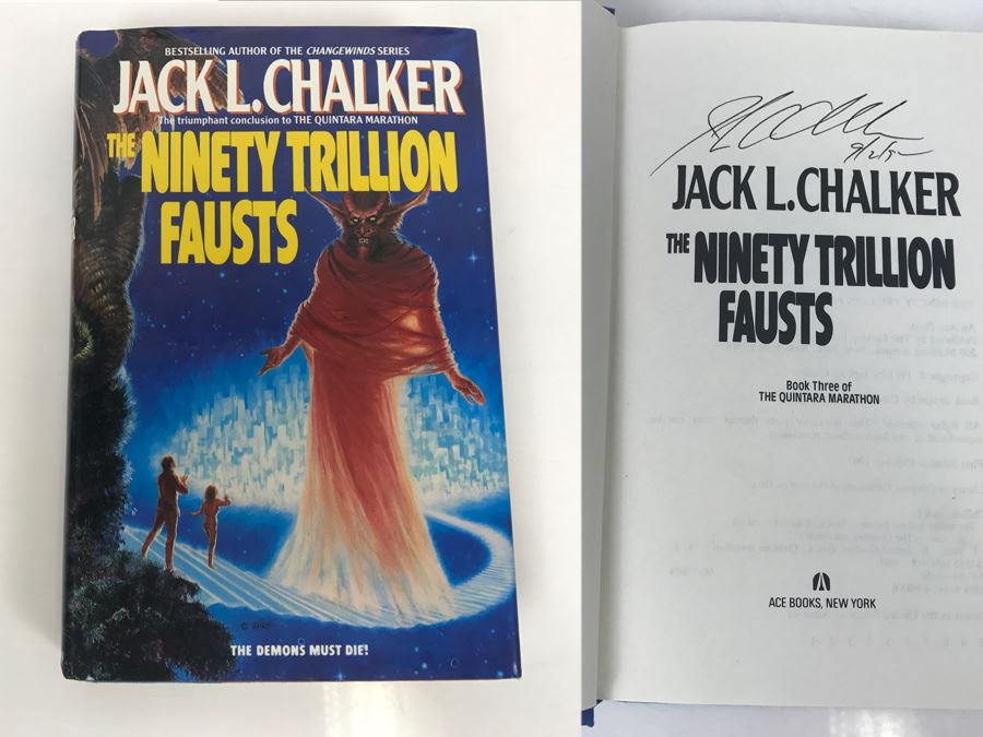 Signed First Edition 1991 Hardcover Book The Ninety Trillion Fausts By Jack L. Chalker [Photo 1]