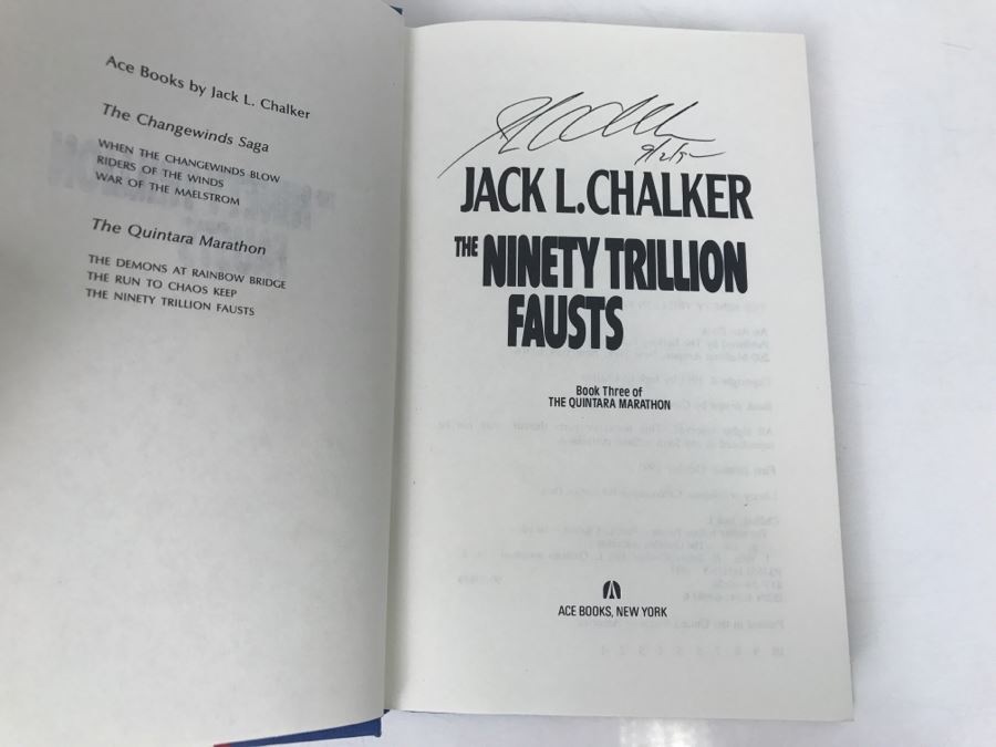 Signed First Edition 1991 Hardcover Book The Ninety Trillion Fausts By Jack L. Chalker [Photo 5]