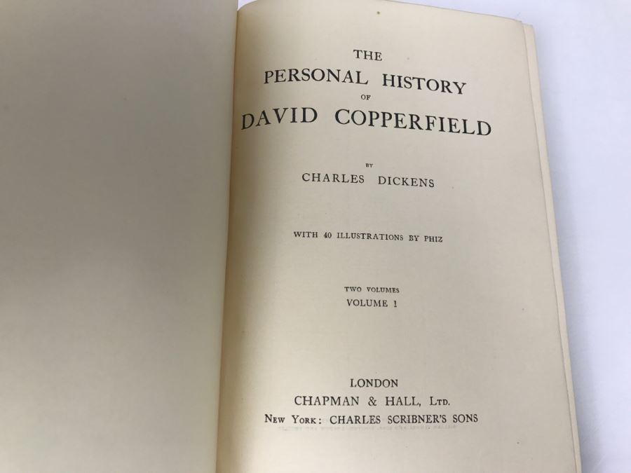 Antique Hardcover Book The Personal History Of David Copperfield By Charles Dickens With 40 Illustrations By Phiz Volume I London Chapman & Hall, Ltd. New York: Charles Scribner's Sons Centenary Edition [Photo 13]