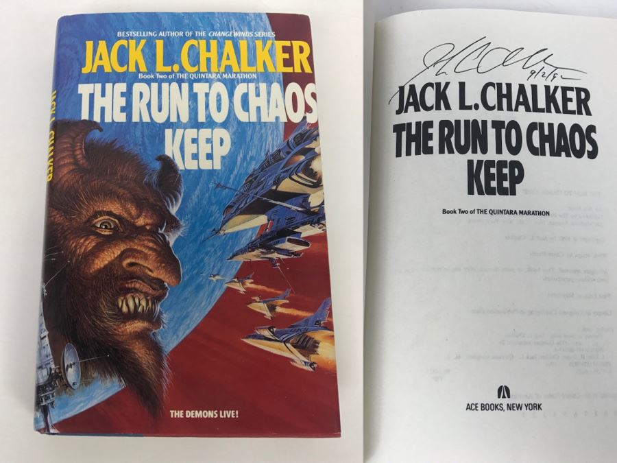 Signed First Edition 1991 Hardcover Book The Run To Chaos Keep By Jack L. Chalker [Photo 1]