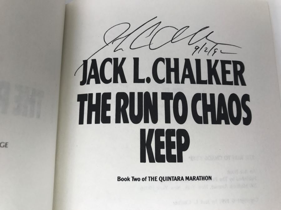 Signed First Edition 1991 Hardcover Book The Run To Chaos Keep By Jack L. Chalker [Photo 6]