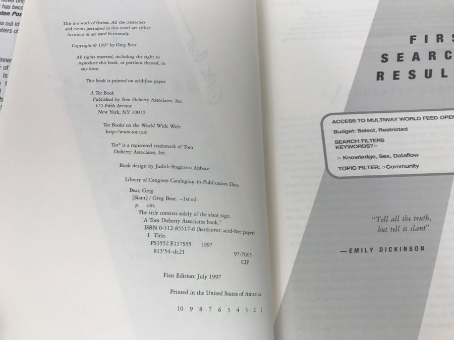 Signed First Edition 1997 Hardcover Book Slant By Greg Bear [Photo 8]