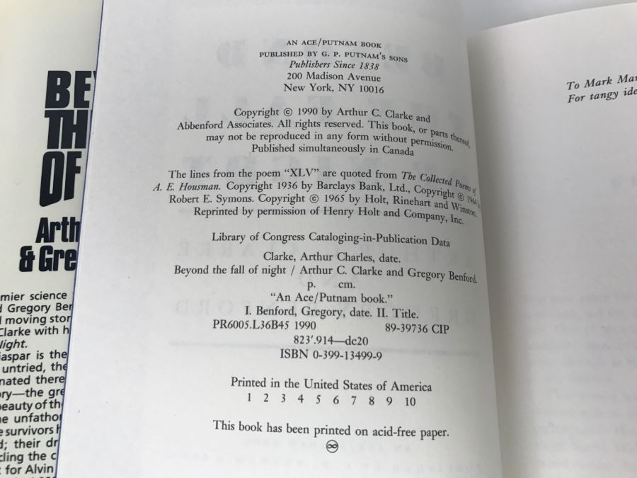 Signed Hardcover Book Beyond The Fall Of Night By Arthur C. Clarke And Gregory Benford (Signed By Gregory Benford) [Photo 7]