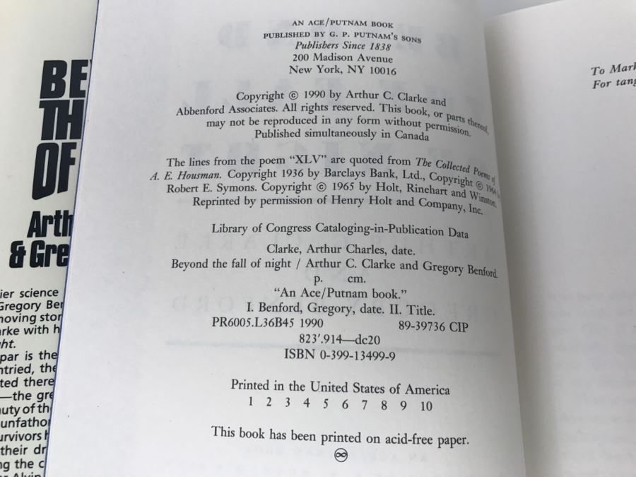 Signed Hardcover Book Beyond The Fall Of Night By Arthur C. Clarke And Gregory Benford (Signed By Gregory Benford) [Photo 8]