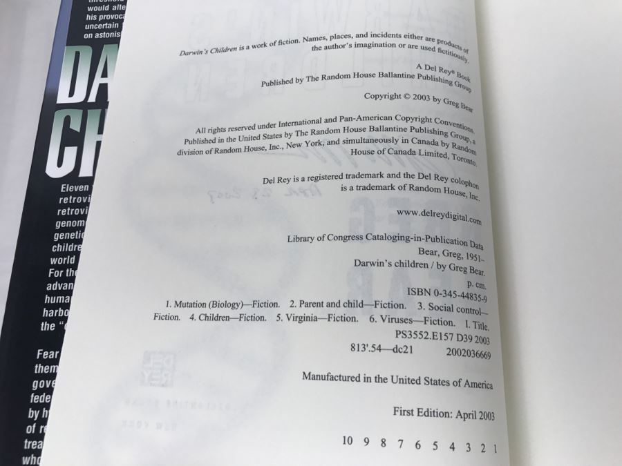 Signed First Edition 2003 Hardcover Book Darwin's Children By Greg Bear [Photo 8]