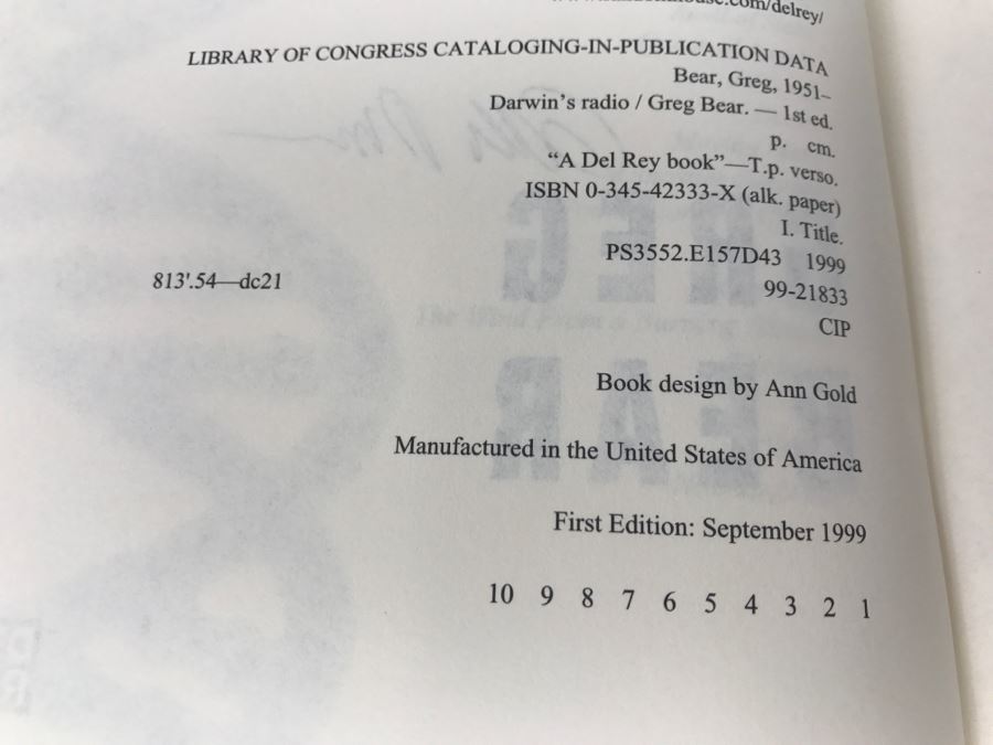 Signed First Edition 1999 Hardcover Book Darwin's Radio By Greg Bear [Photo 9]