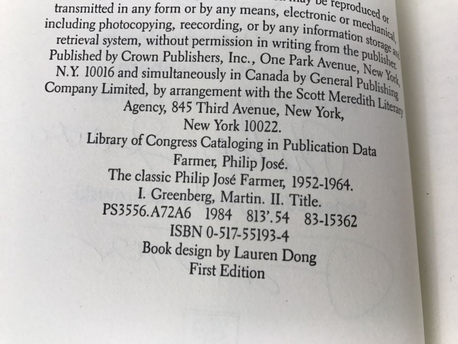 Signed First Edition 1984 Hardcover Book The Classic Philip Jose Farmer, 1952-1964 By Philip Jose Farmer [Photo 9]