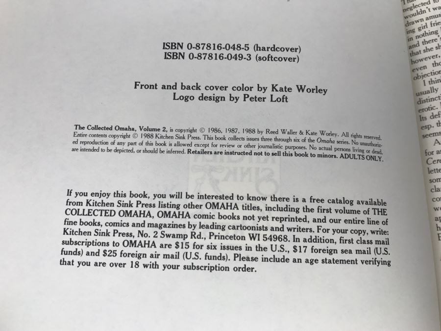 Signed Limited Edition Hardcover Book Volume Two: The Collected 'OMAHA' The Cat Dancer By Reed Waller And Kate Worley 1278 Of 1750 (Signed By Both Authors) ADULT Book [Photo 9]