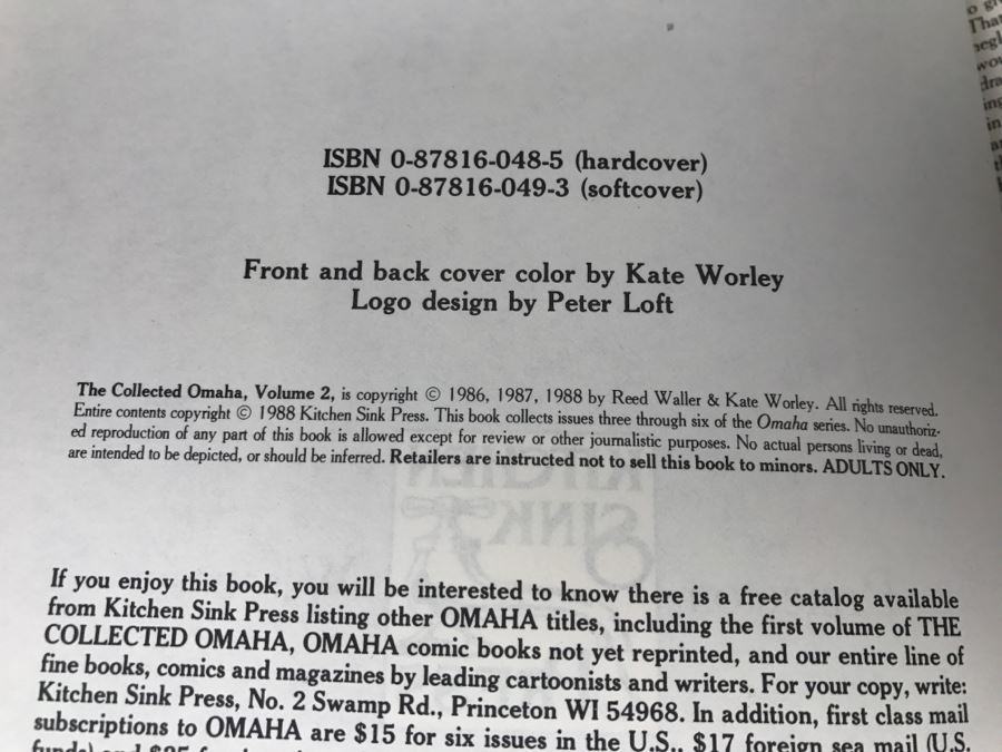 Signed Limited Edition Hardcover Book Volume Two: The Collected 'OMAHA' The Cat Dancer By Reed Waller And Kate Worley 1278 Of 1750 (Signed By Both Authors) ADULT Book [Photo 10]