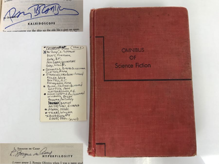 Signed Second Printing 1953 Hardcover Book Omnibus Of Science Fiction Signed By Ray Bradbury, L. Sprague De Camp, Jack Vance, A.E. Van Vogt, Alan E. Nourse [Photo 1]