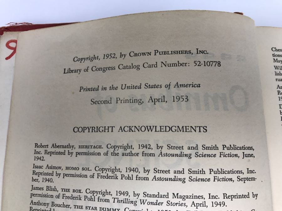 Signed Second Printing 1953 Hardcover Book Omnibus Of Science Fiction Signed By Ray Bradbury, L. Sprague De Camp, Jack Vance, A.E. Van Vogt, Alan E. Nourse [Photo 11]