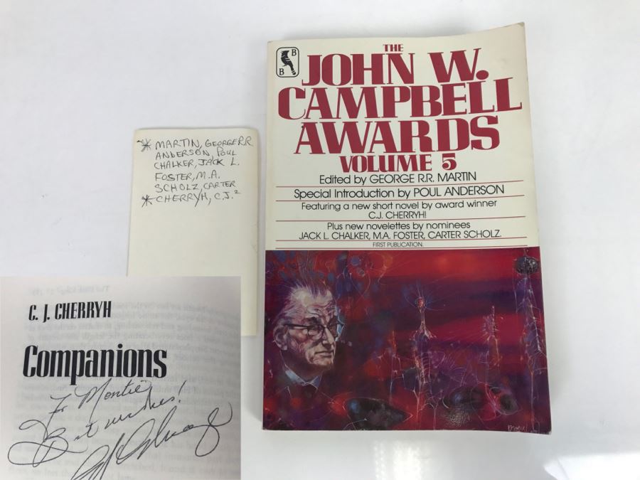 Signed First Bluejay Printing 1984 Paperback Book The John W. Campbell Awards Volume 5 (Signed By George R. R. Martin And C.J. Cherryh) [Photo 1]