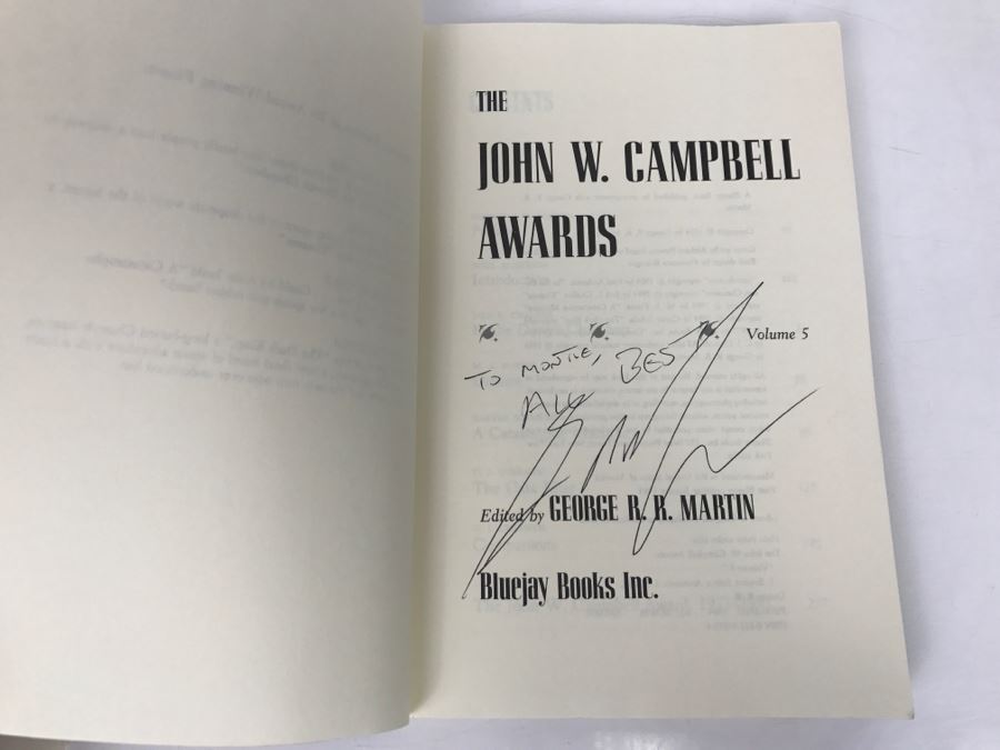 Signed First Bluejay Printing 1984 Paperback Book The John W. Campbell Awards Volume 5 (Signed By George R. R. Martin And C.J. Cherryh) [Photo 6]
