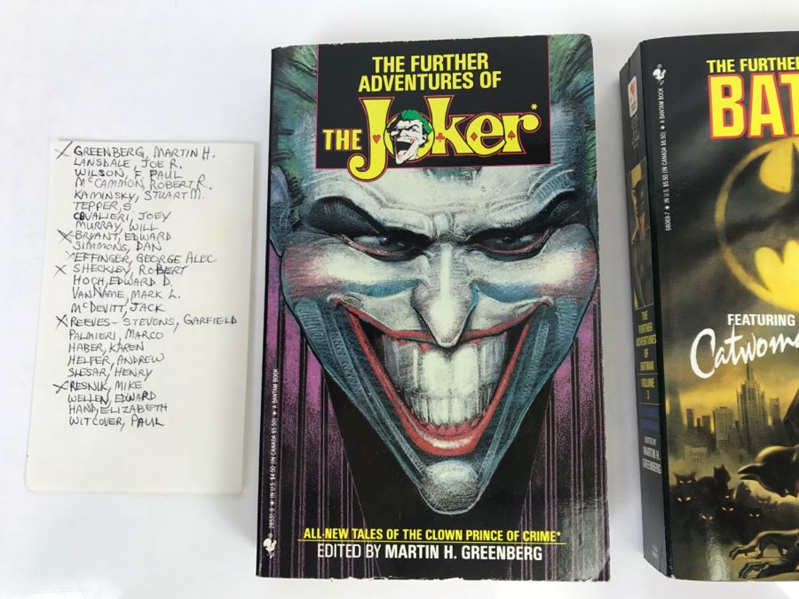 Pair Of Paperback Books: Signed 1990 Copy Of The Further Adventures Of The Joker (Signed By Martin H. Grenberg, Edward Bryant, Robert Sheckley, Garfield Reeves-Stevens And Mike Resnick) And 1993 The Further Adventures Of Batman Vol 3 Feat Catwoman [Photo 3]