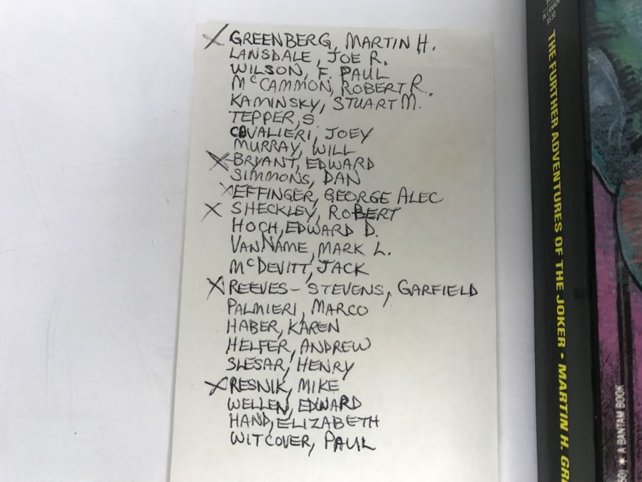 Pair Of Paperback Books: Signed 1990 Copy Of The Further Adventures Of The Joker (Signed By Martin H. Grenberg, Edward Bryant, Robert Sheckley, Garfield Reeves-Stevens And Mike Resnick) And 1993 The Further Adventures Of Batman Vol 3 Feat Catwoman [Photo 5]