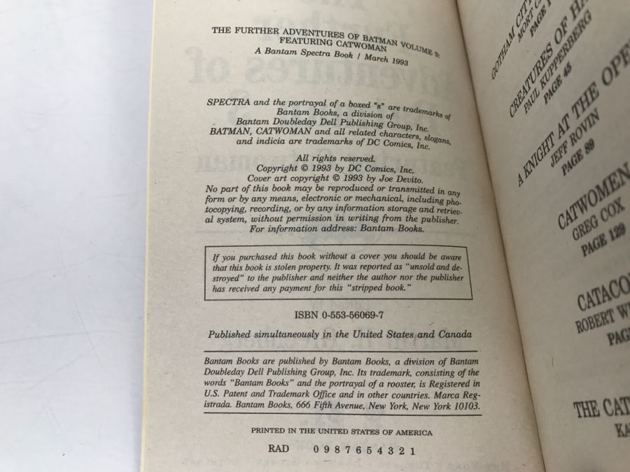 Pair Of Paperback Books: Signed 1990 Copy Of The Further Adventures Of The Joker (Signed By Martin H. Grenberg, Edward Bryant, Robert Sheckley, Garfield Reeves-Stevens And Mike Resnick) And 1993 The Further Adventures Of Batman Vol 3 Feat Catwoman [Photo 20]