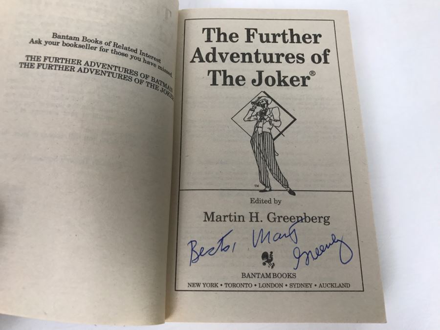 Pair Of Paperback Books: Signed 1990 Copy Of The Further Adventures Of The Joker (Signed By Martin H. Grenberg, Edward Bryant, Robert Sheckley, Garfield Reeves-Stevens And Mike Resnick) And 1993 The Further Adventures Of Batman Vol 3 Feat Catwoman [Photo 8]